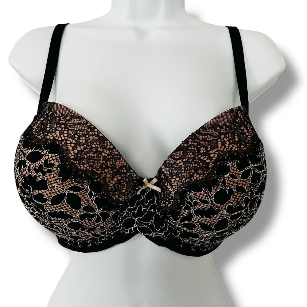 Victoria's Secret Dream Angels Black Nude Lace Lined Demi 38 DD Lightly Padded